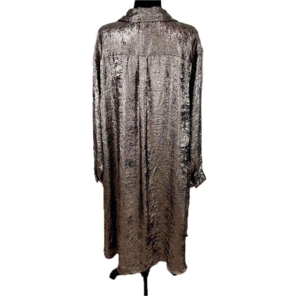 Ava & Viv Metallic Bronze Shirt Midi Dress - Picture 3 of 7